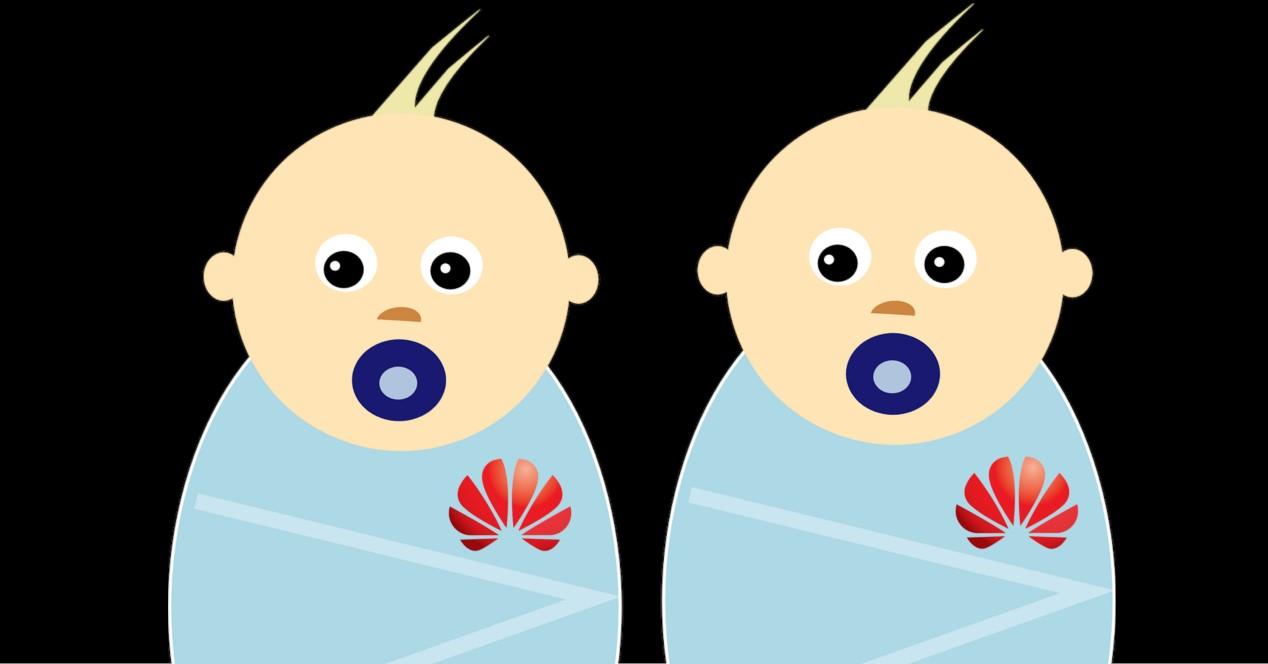 gemelos y logo de Huawei