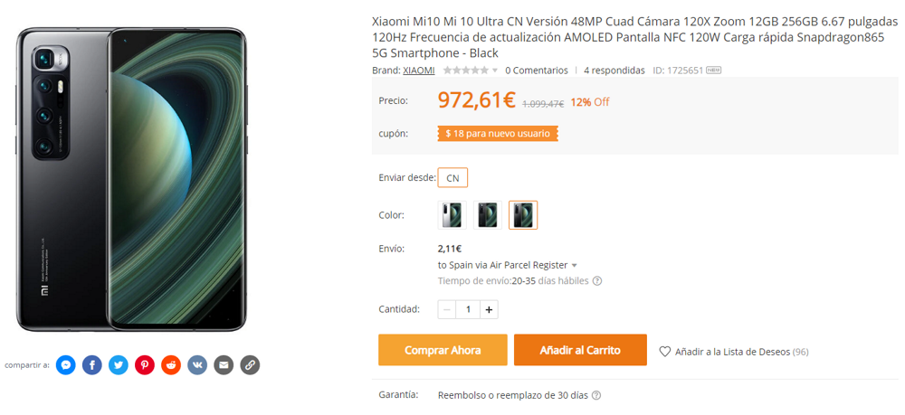 Xiaomi Mi 10 en bangood