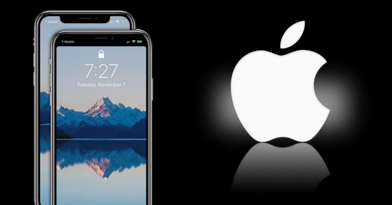 apple logo y iphone con notch