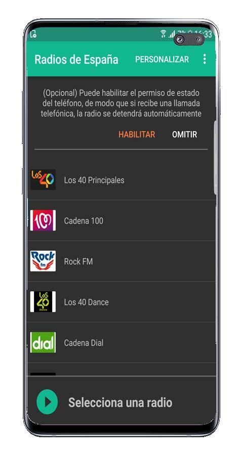 Inicio de la applicación Radios de España