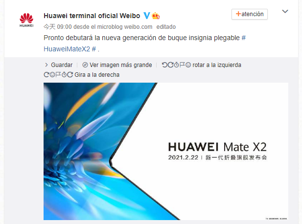 Huawei Mate X2 Weibo 発表