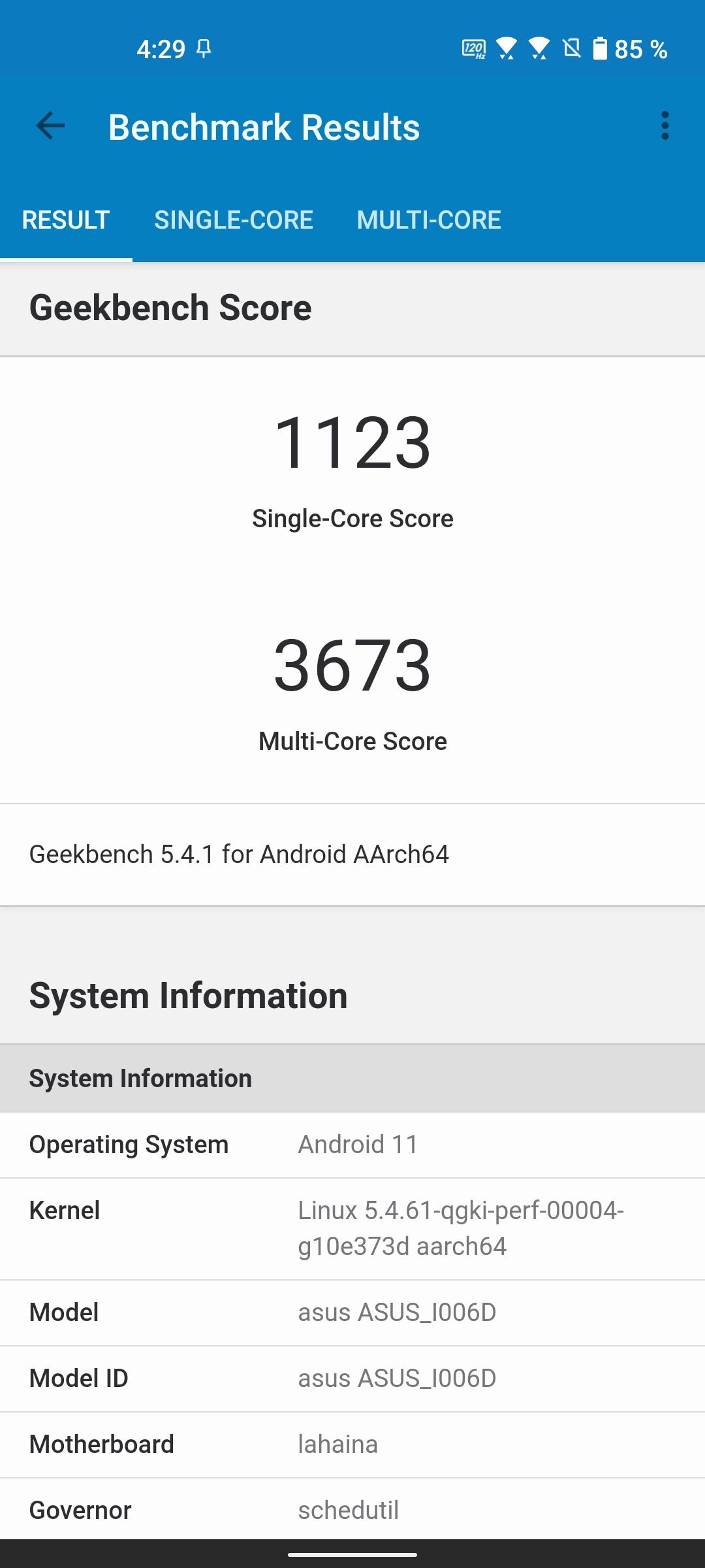 Resultatado en Geekbench con el ASUS Zenfone 8