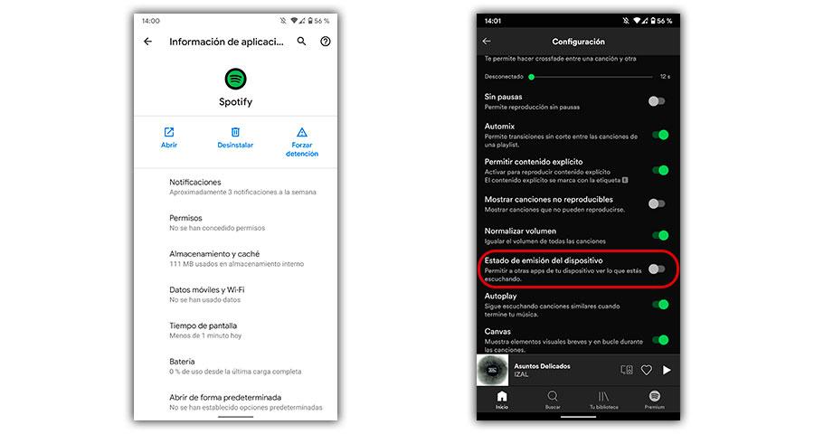 problema android 11 spotify